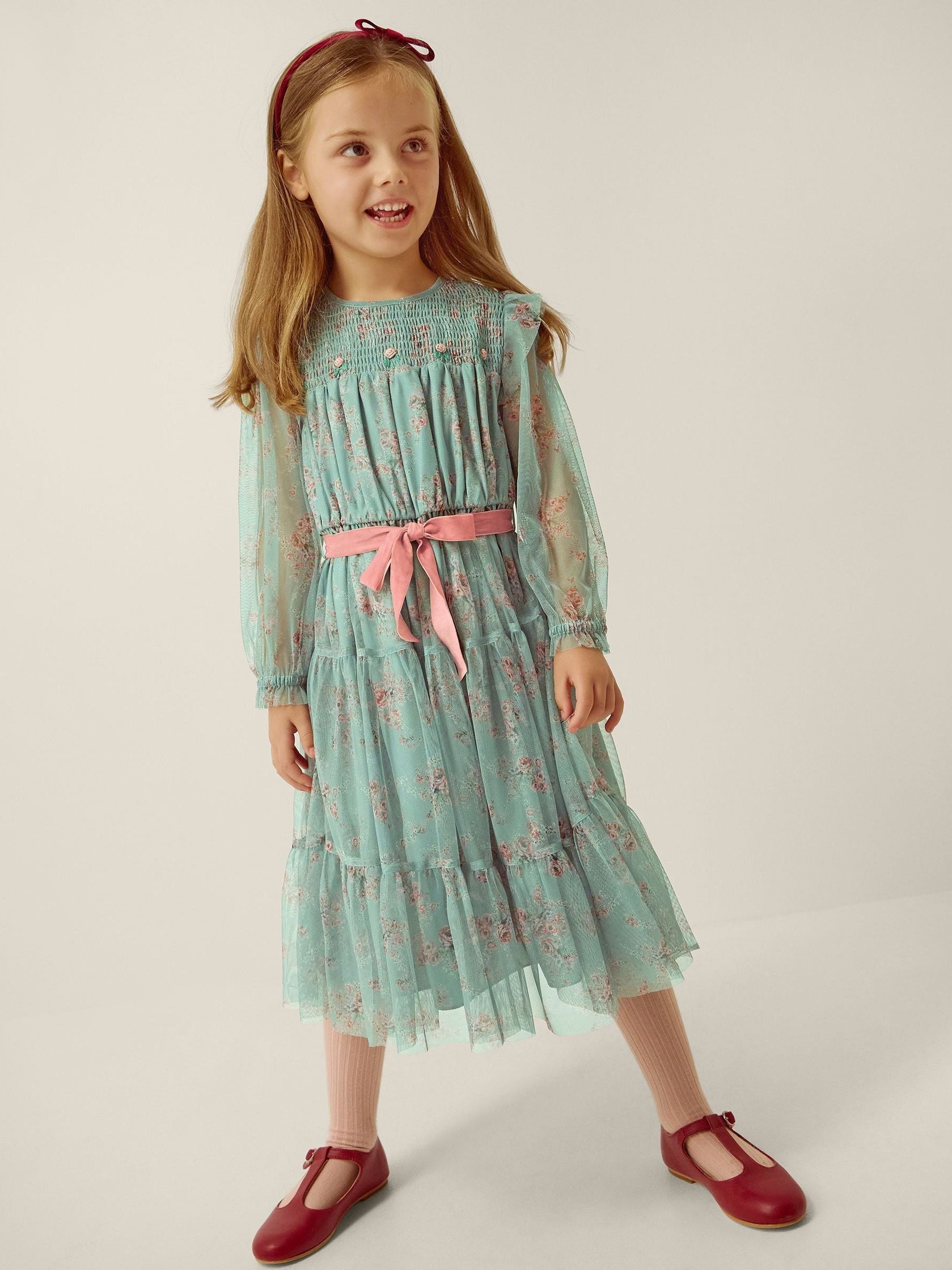 Dsiney Kidz - Monsoon Green Ditsy Floral Print Belted Dress image 1