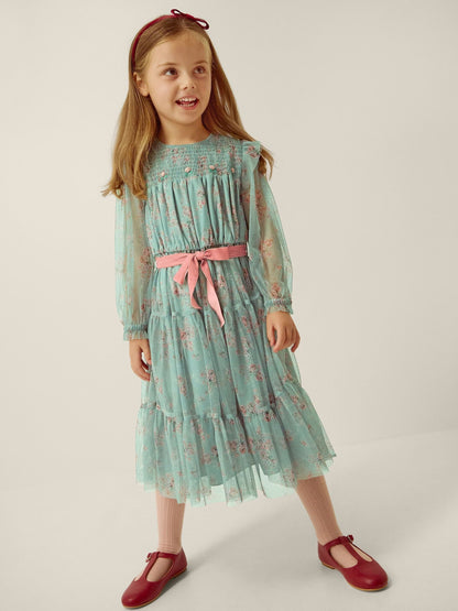 Dsiney Kidz - Monsoon Green Ditsy Floral Print Belted Dress image 1
