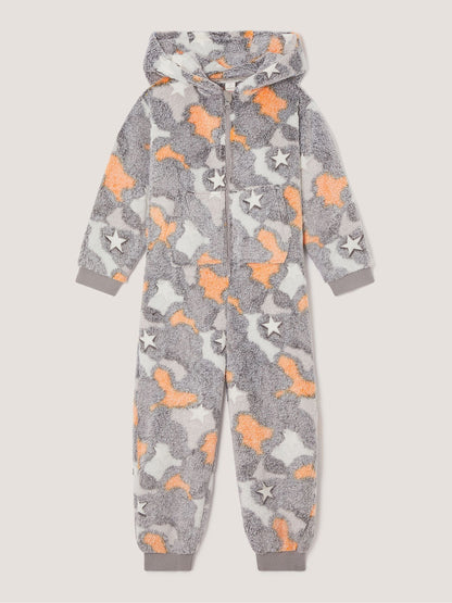 Dsiney Kidz - Monsoon Grey Glow In The Dark Camo Fleece Onesie image 1