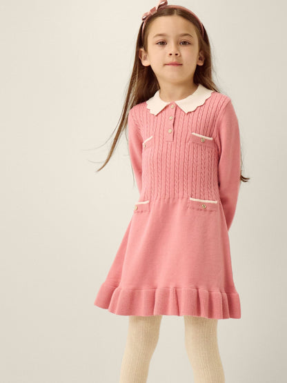 Dsiney Kidz - Monsoon Pink Long Sleeve Cable Knitted Dress image 1