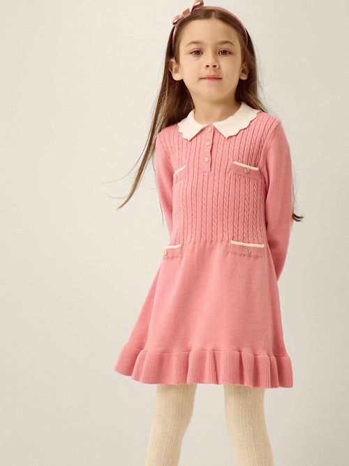 Dsiney Kidz - Monsoon Pink Long Sleeve Cable Knitted Dress image 1
