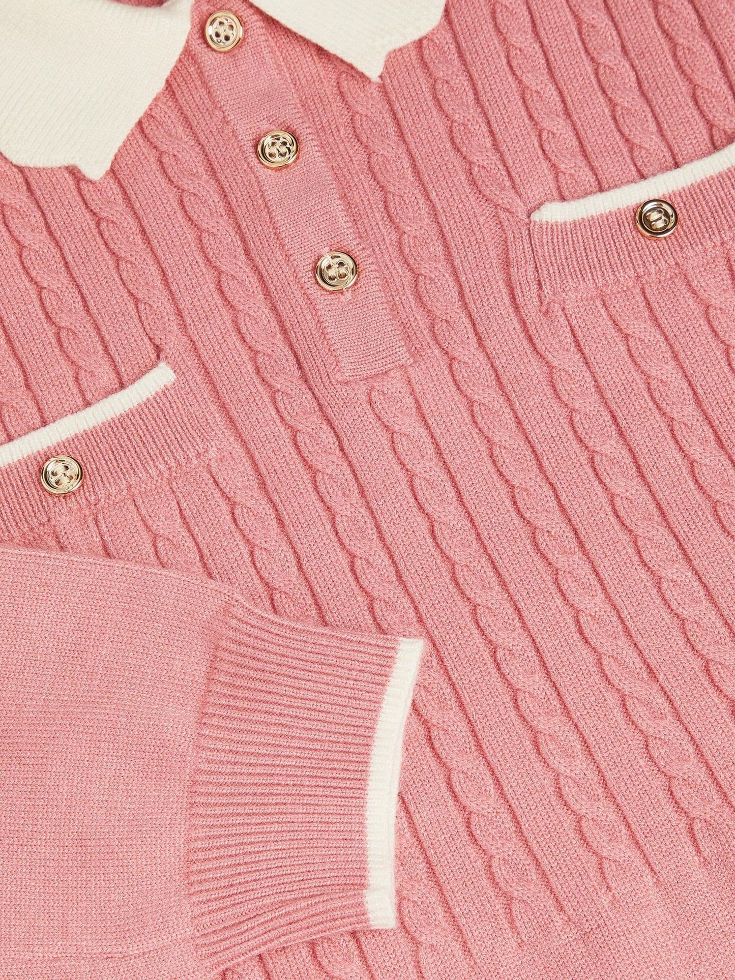 Dsiney Kidz - Monsoon Pink Long Sleeve Cable Knitted Dress image 3