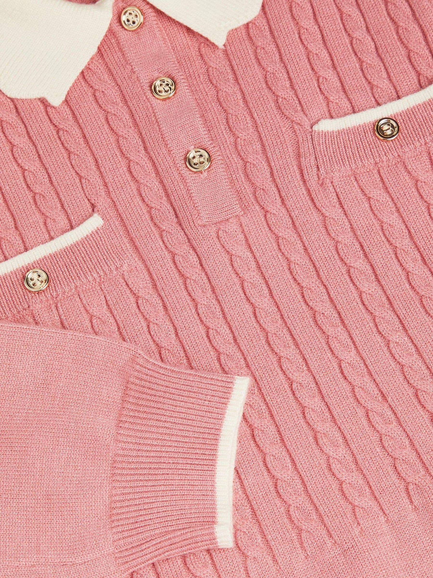 Dsiney Kidz - Monsoon Pink Long Sleeve Cable Knitted Dress image 3