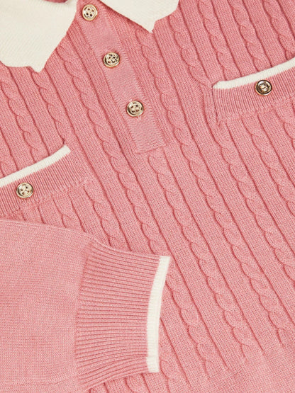 Dsiney Kidz - Monsoon Pink Long Sleeve Cable Knitted Dress image 3