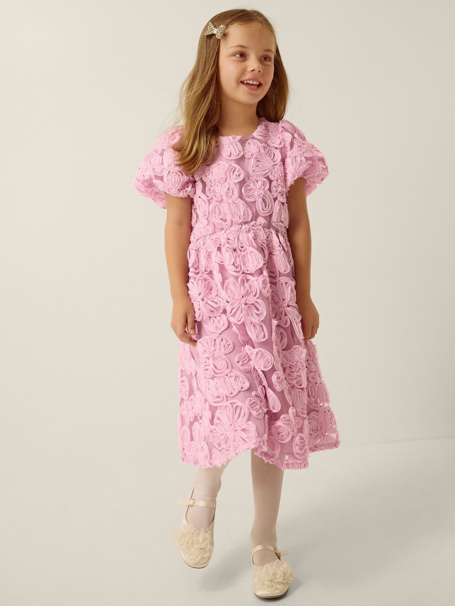 Dsiney Kidz - Monsoon Pink Short Sleeve Textured Floral Dress image 1