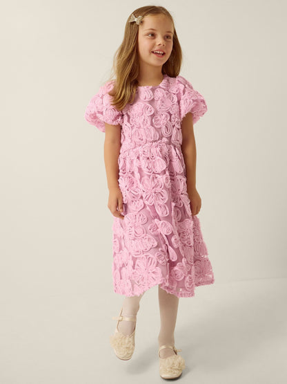 Dsiney Kidz - Monsoon Pink Short Sleeve Textured Floral Dress image 1