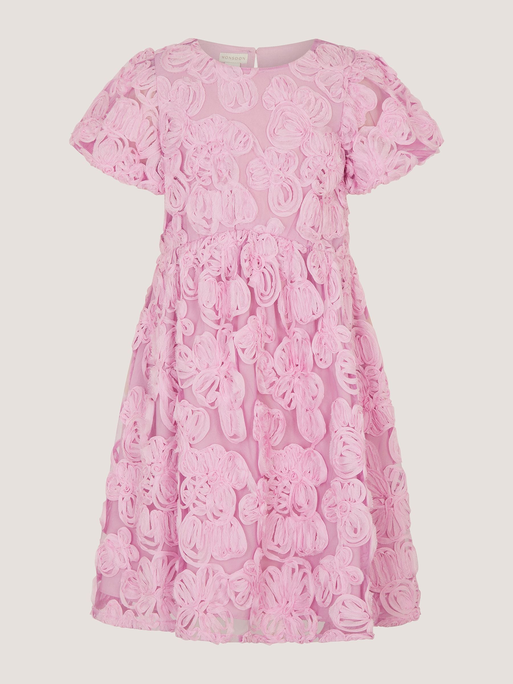 Dsiney Kidz - Monsoon Pink Short Sleeve Textured Floral Dress image 2