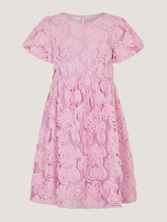 Dsiney Kidz - Monsoon Pink Short Sleeve Textured Floral Dress image 2