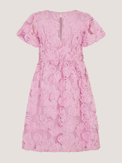 Dsiney Kidz - Monsoon Pink Short Sleeve Textured Floral Dress image 3