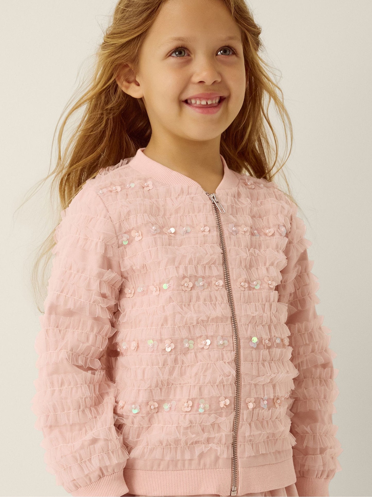 Dsiney Kidz - Monsoon Pink Carolyn Embellished Ruffle Bomber Jacket image 1