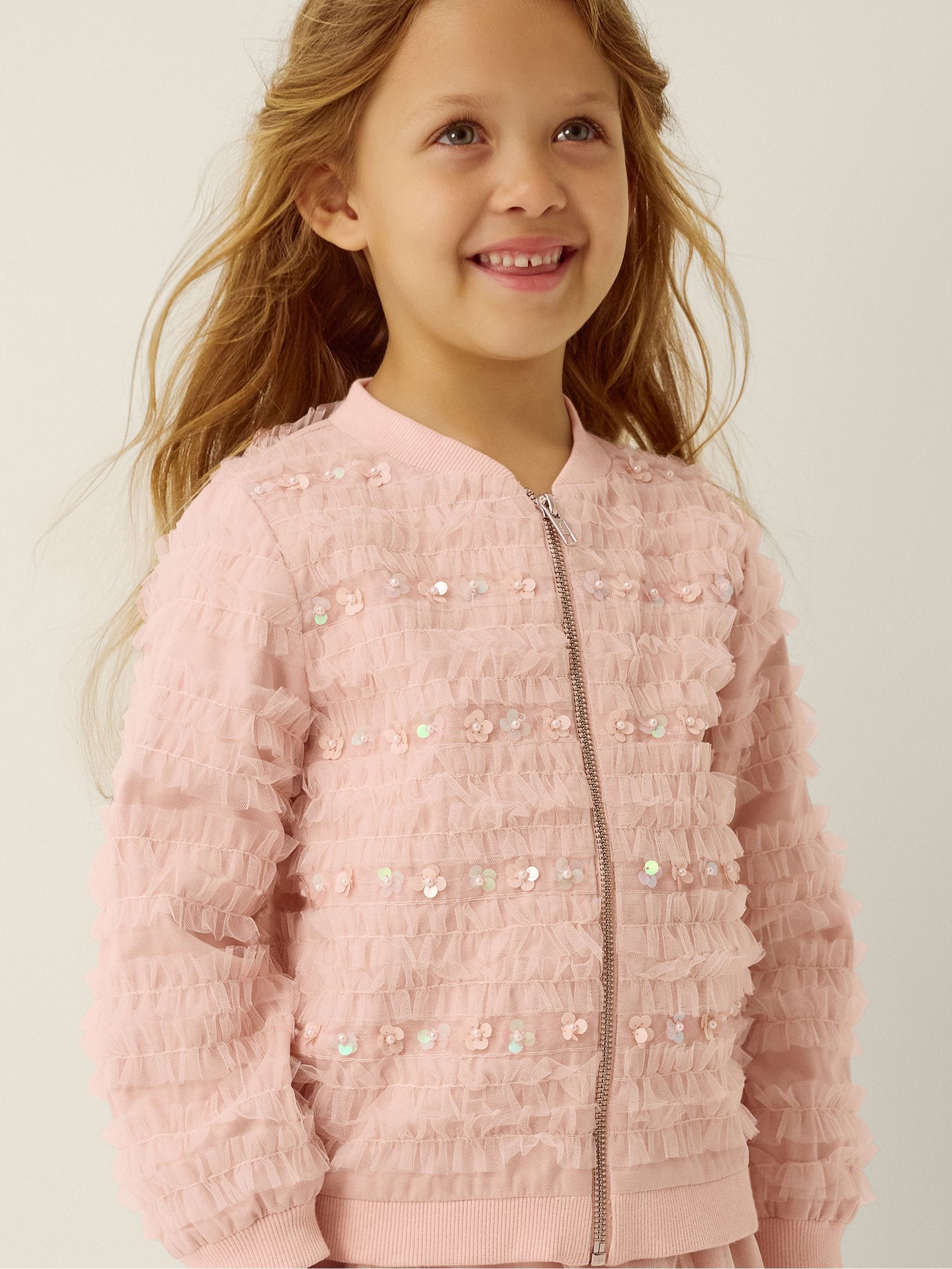 Dsiney Kidz - Monsoon Pink Carolyn Embellished Ruffle Bomber Jacket image 1
