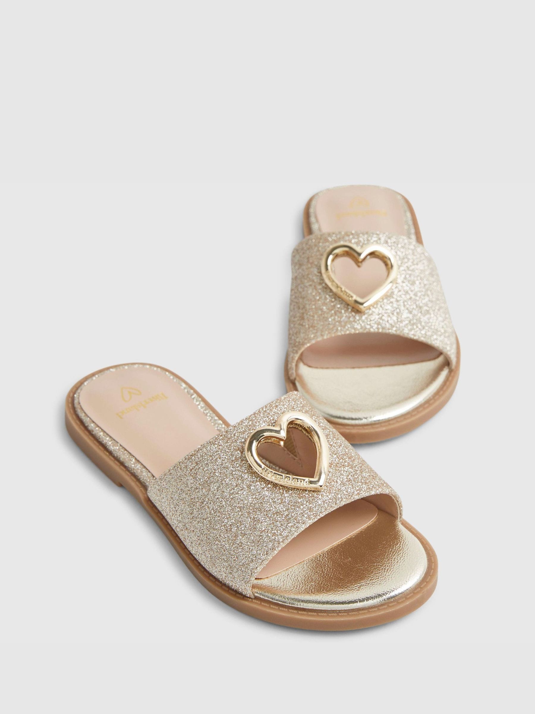 River Island Gold Heart Cutout Mule Sandals image 4