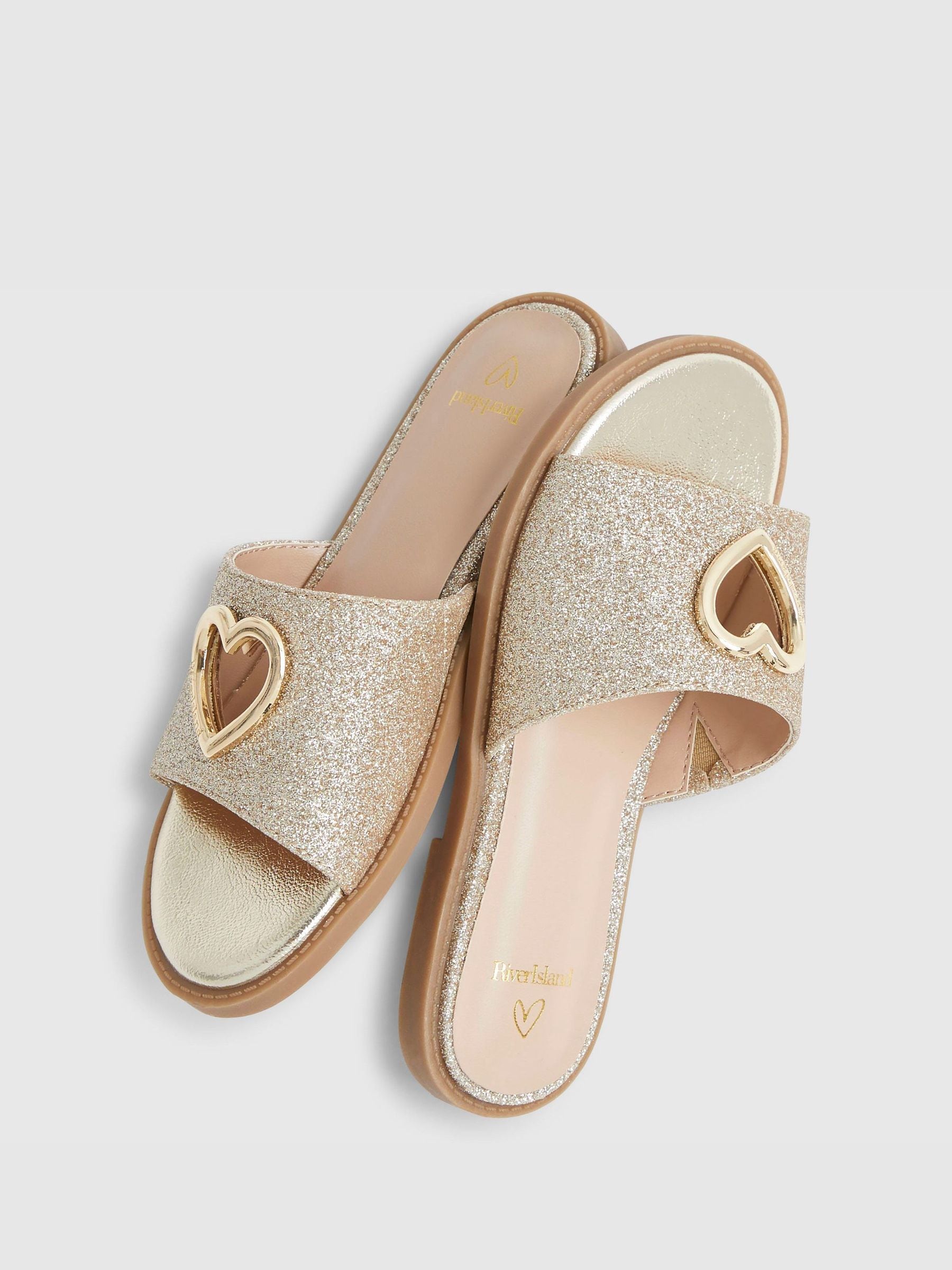 River Island Gold Heart Cutout Mule Sandals image 5