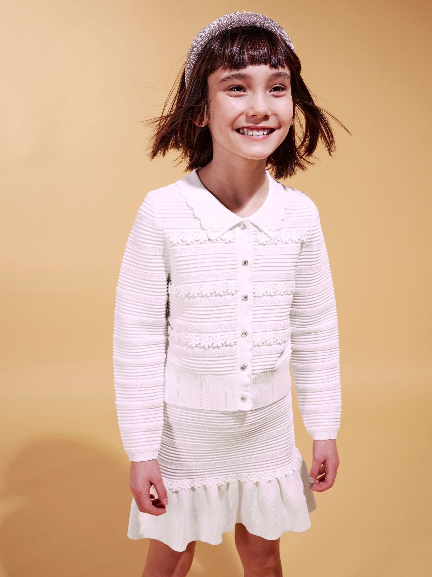 Dsiney Kidz - River Island White Floral Cardigan & Skirt Set image 2