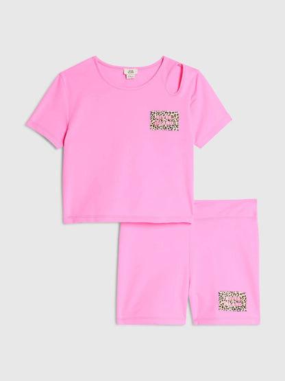 Dsiney Kidz - River Island Pink Active Top & Cycling Shorts Set image 1
