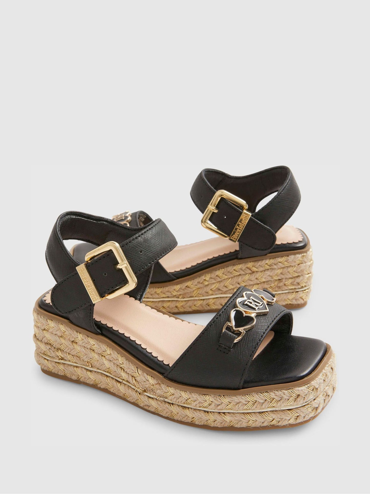 River Island Black Heart Snaffle Wedge Sandals image 4