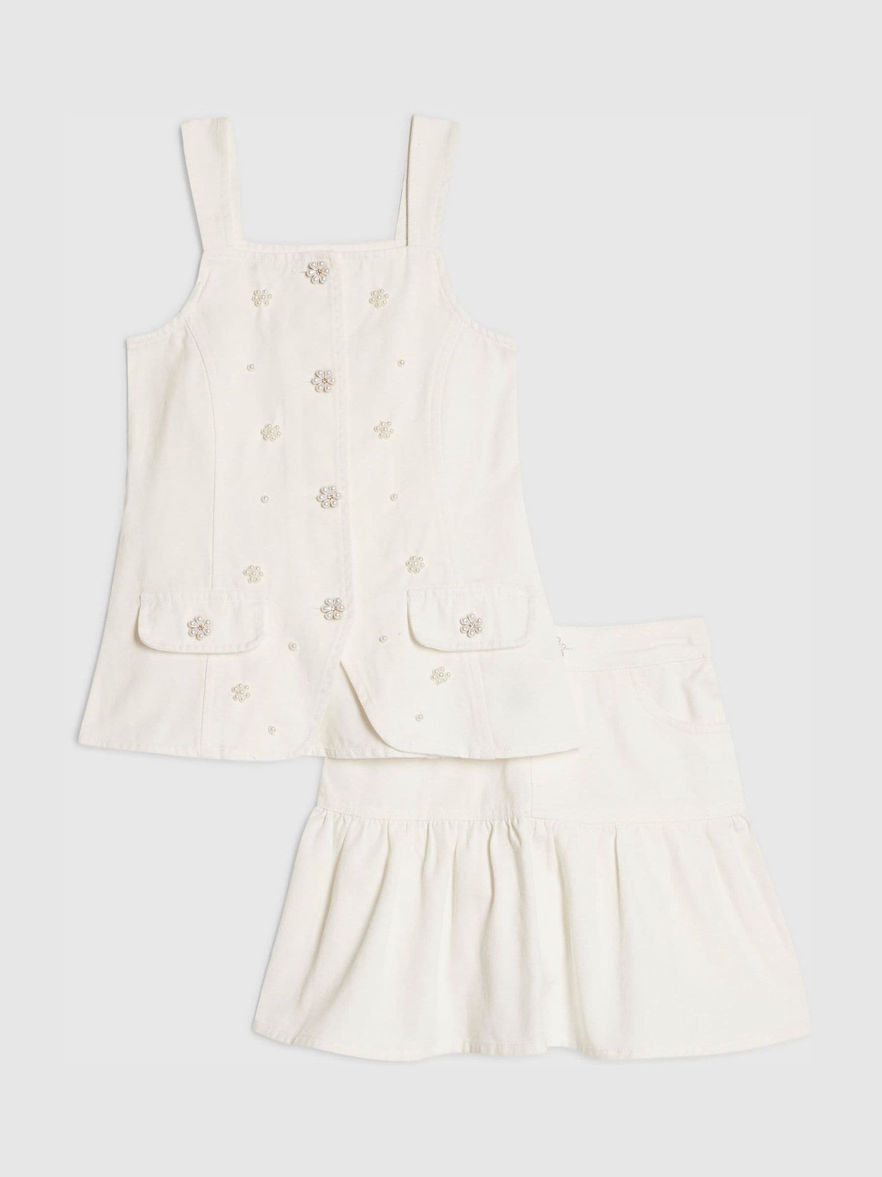Dsiney Kidz - River Island White Pearl Waistcoat & Skirt Set image 1