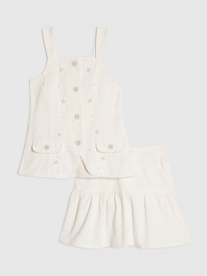 Dsiney Kidz - River Island White Pearl Waistcoat & Skirt Set image 1