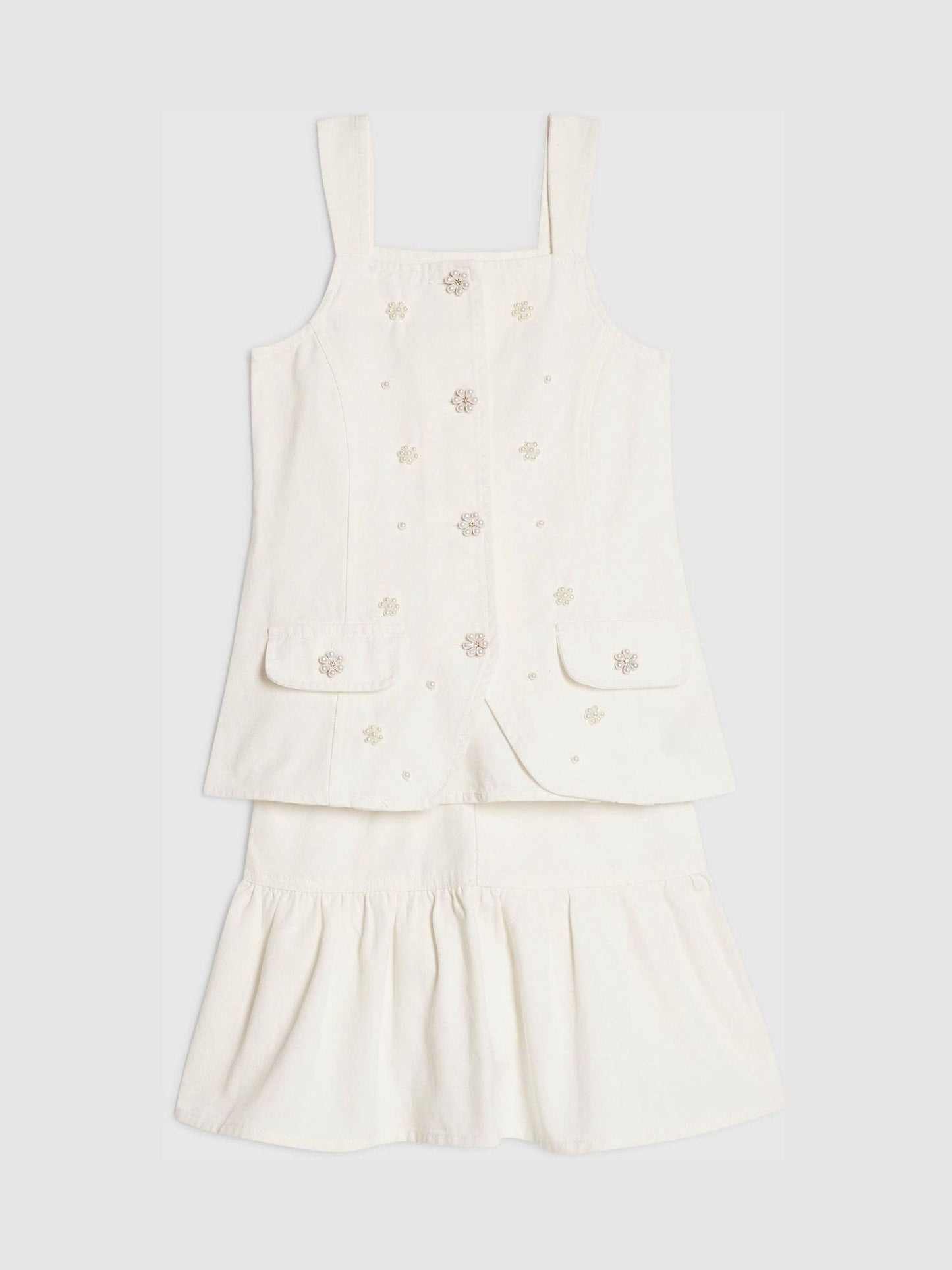 Dsiney Kidz - River Island White Pearl Waistcoat & Skirt Set image 3