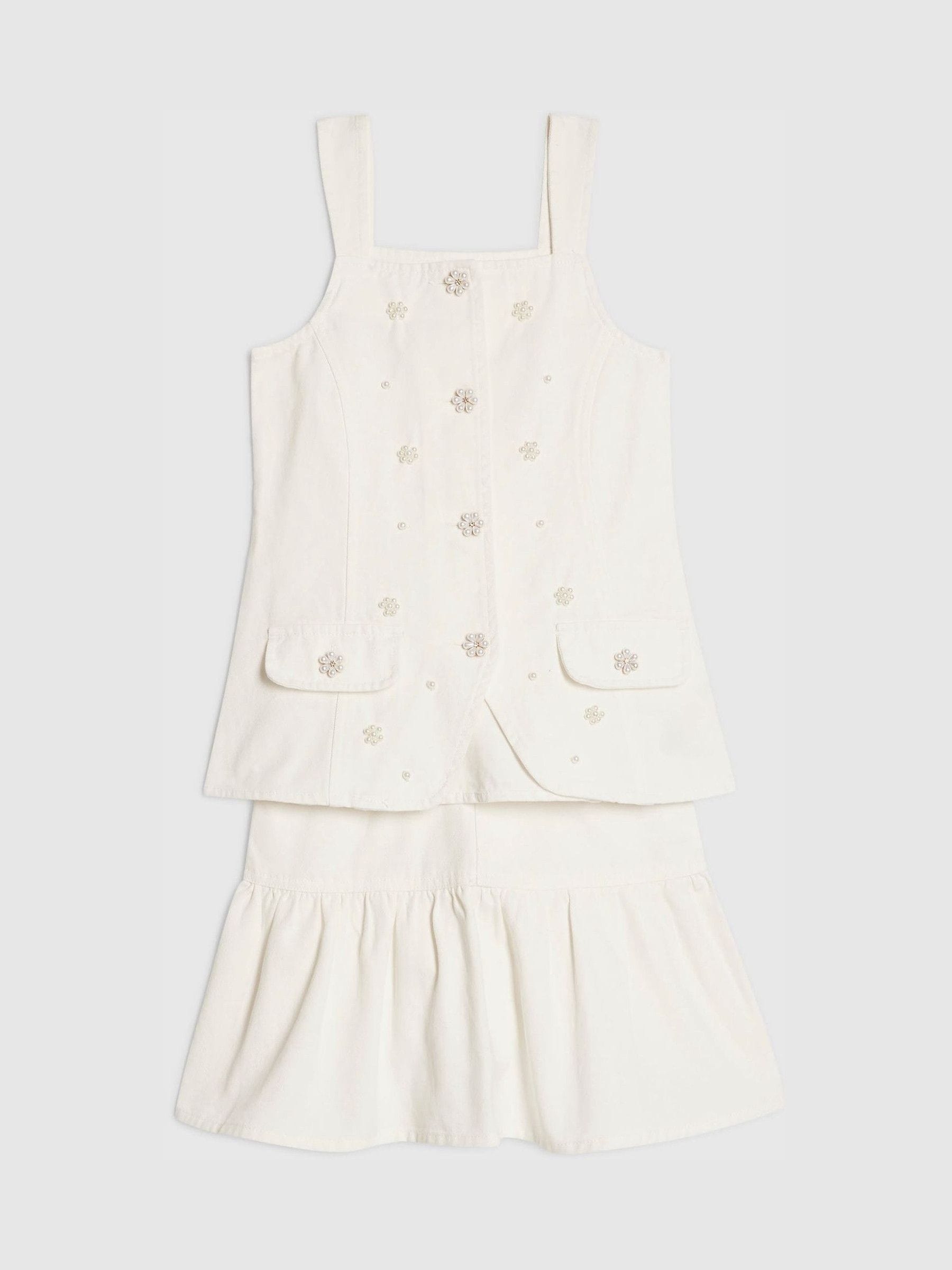 Dsiney Kidz - River Island White Pearl Waistcoat & Skirt Set image 3