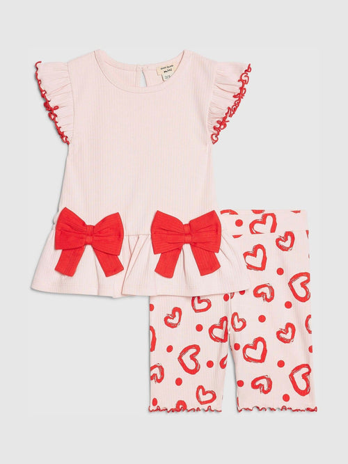 Dsiney Kidz - River Island Red Peplum Bow Top & Rib Shorts Set image 1