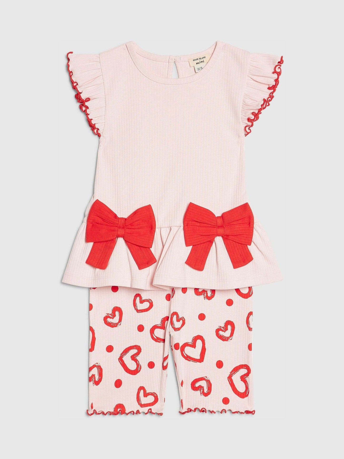 River Island Red Peplum Bow Top & Rib Shorts Set image 3