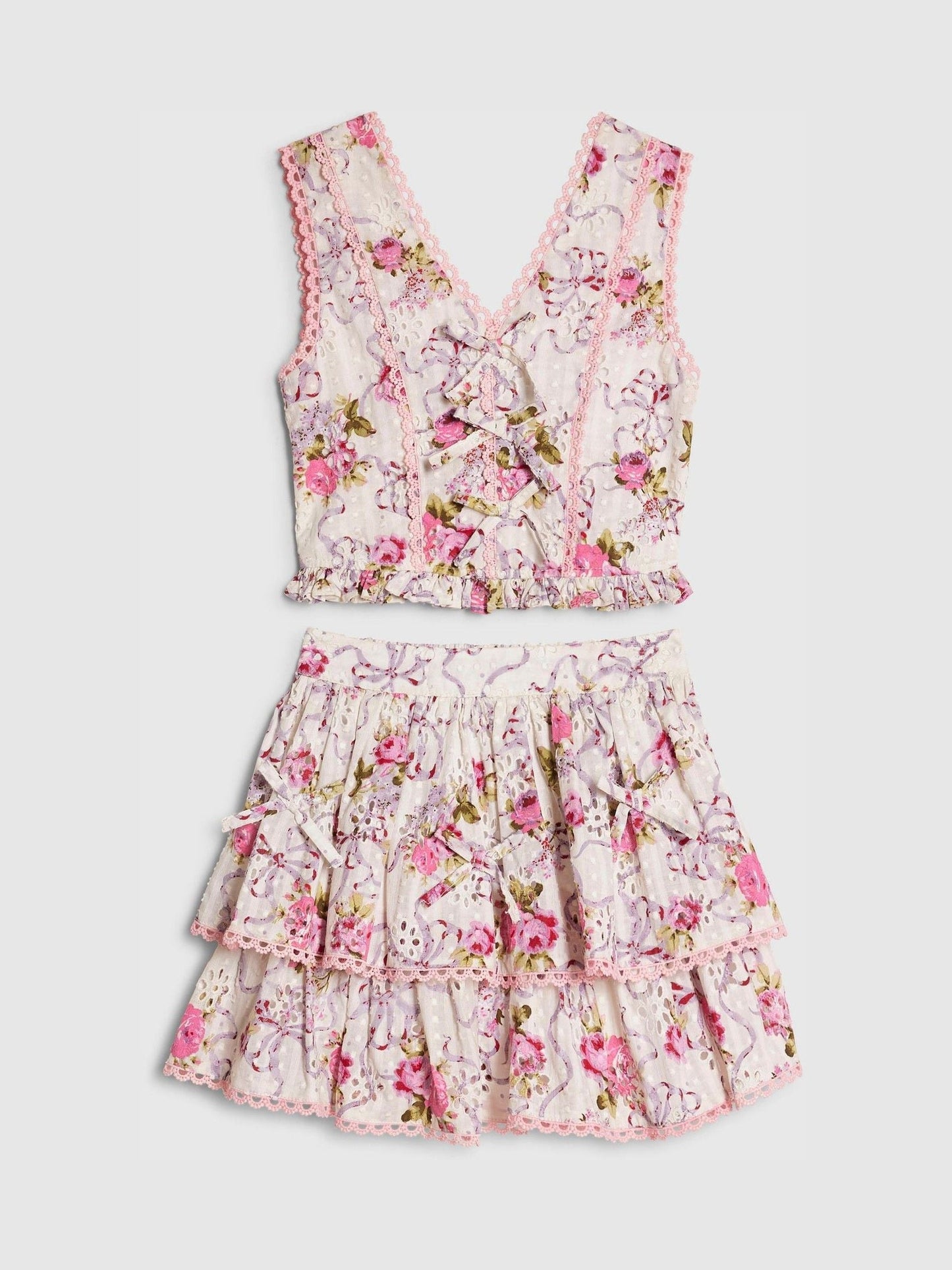 Dsiney Kidz - River Island Cream Cabbages & Roses Frill Top & Skirt Set image 3
