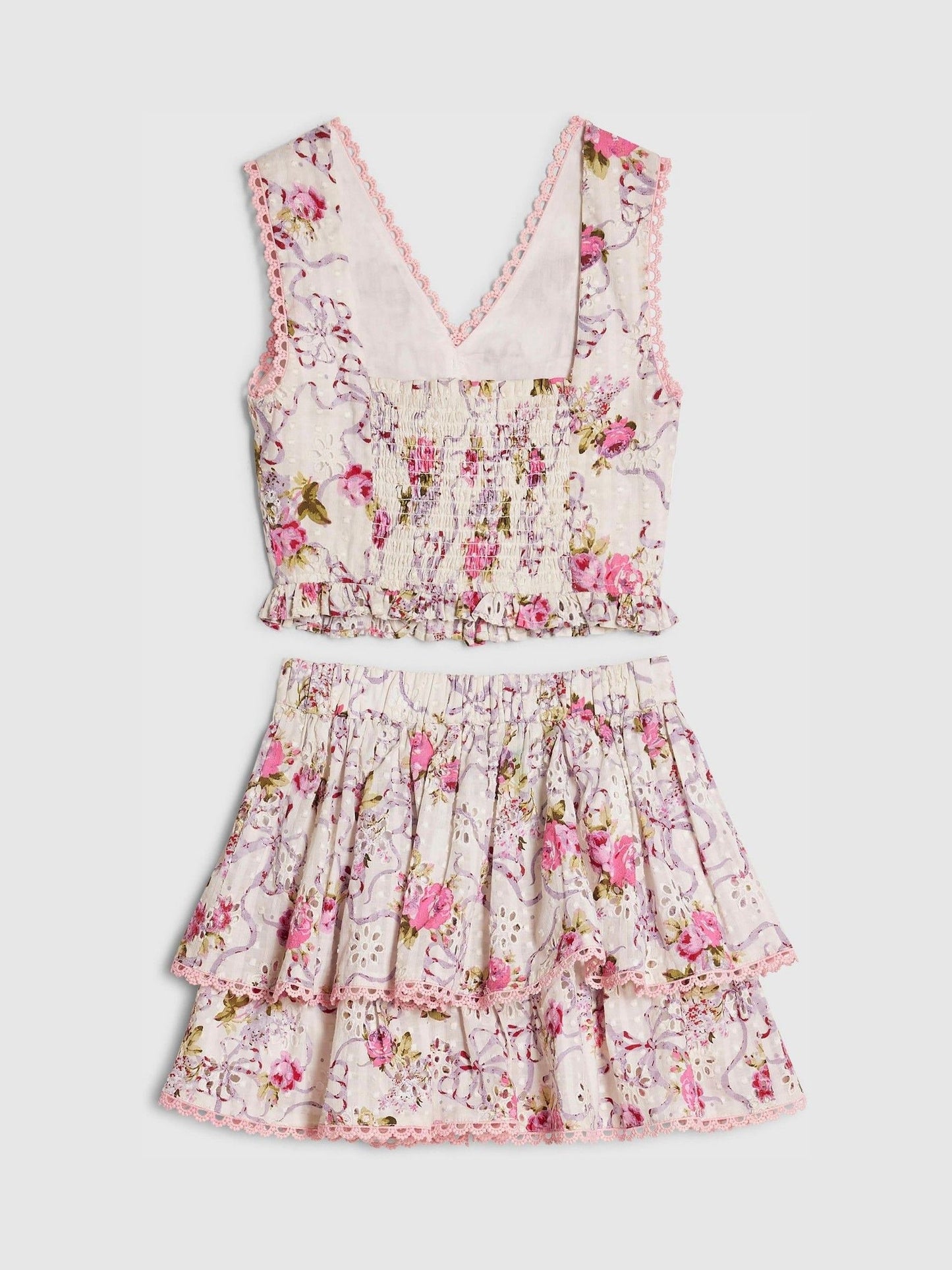 Dsiney Kidz - River Island Cream Cabbages & Roses Frill Top & Skirt Set image 4