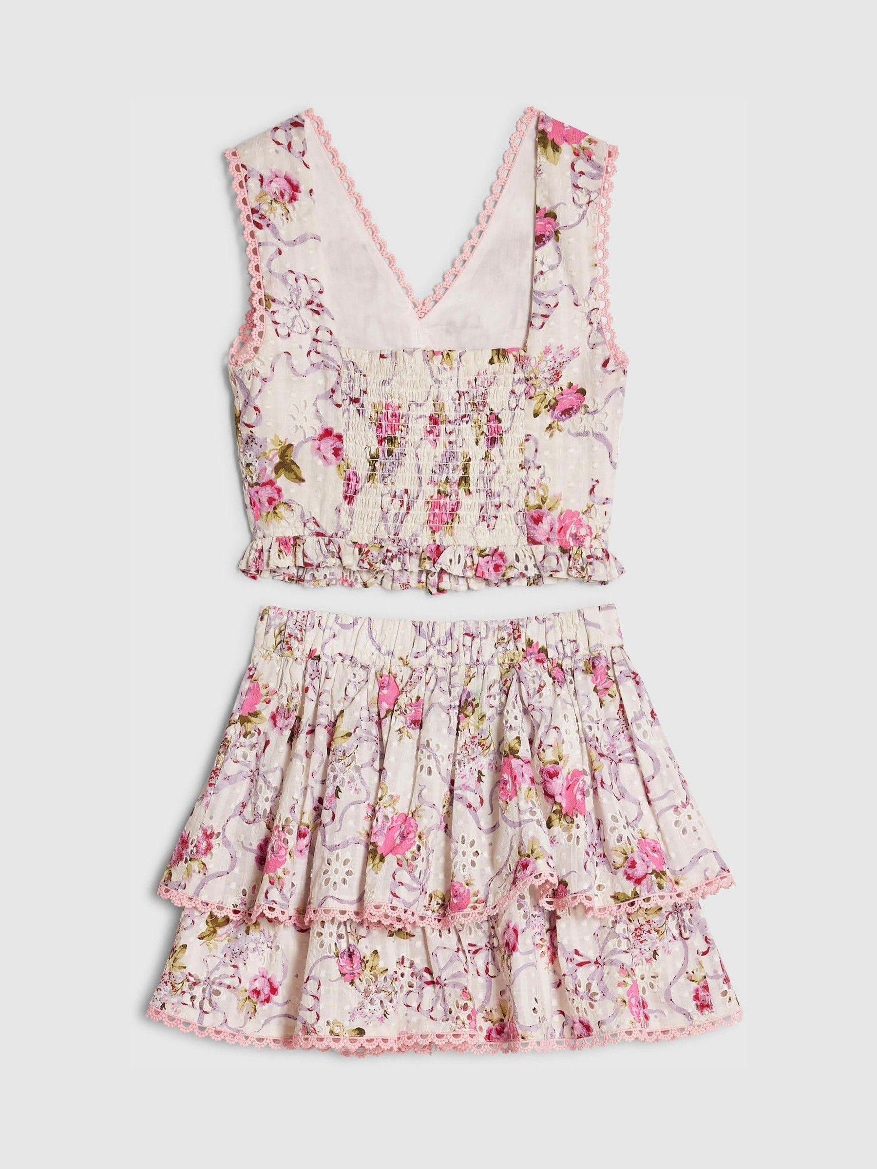 Dsiney Kidz - River Island Cream Cabbages & Roses Frill Top & Skirt Set image 4