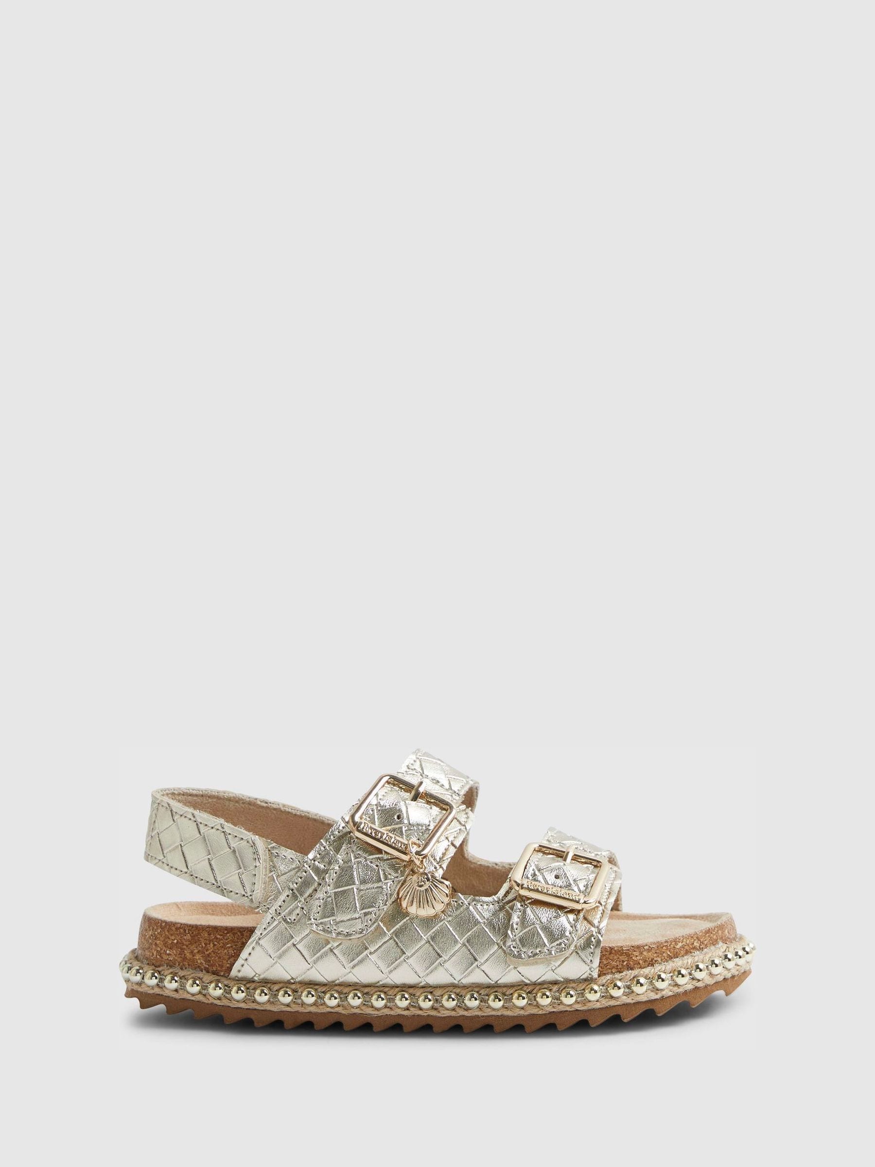 River Island Gold Weave Buckle Footbed Sandals image 1