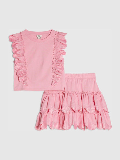 Dsiney Kidz - River Island Pink Shell Ruffle Top & Rara Skirt Set image 1
