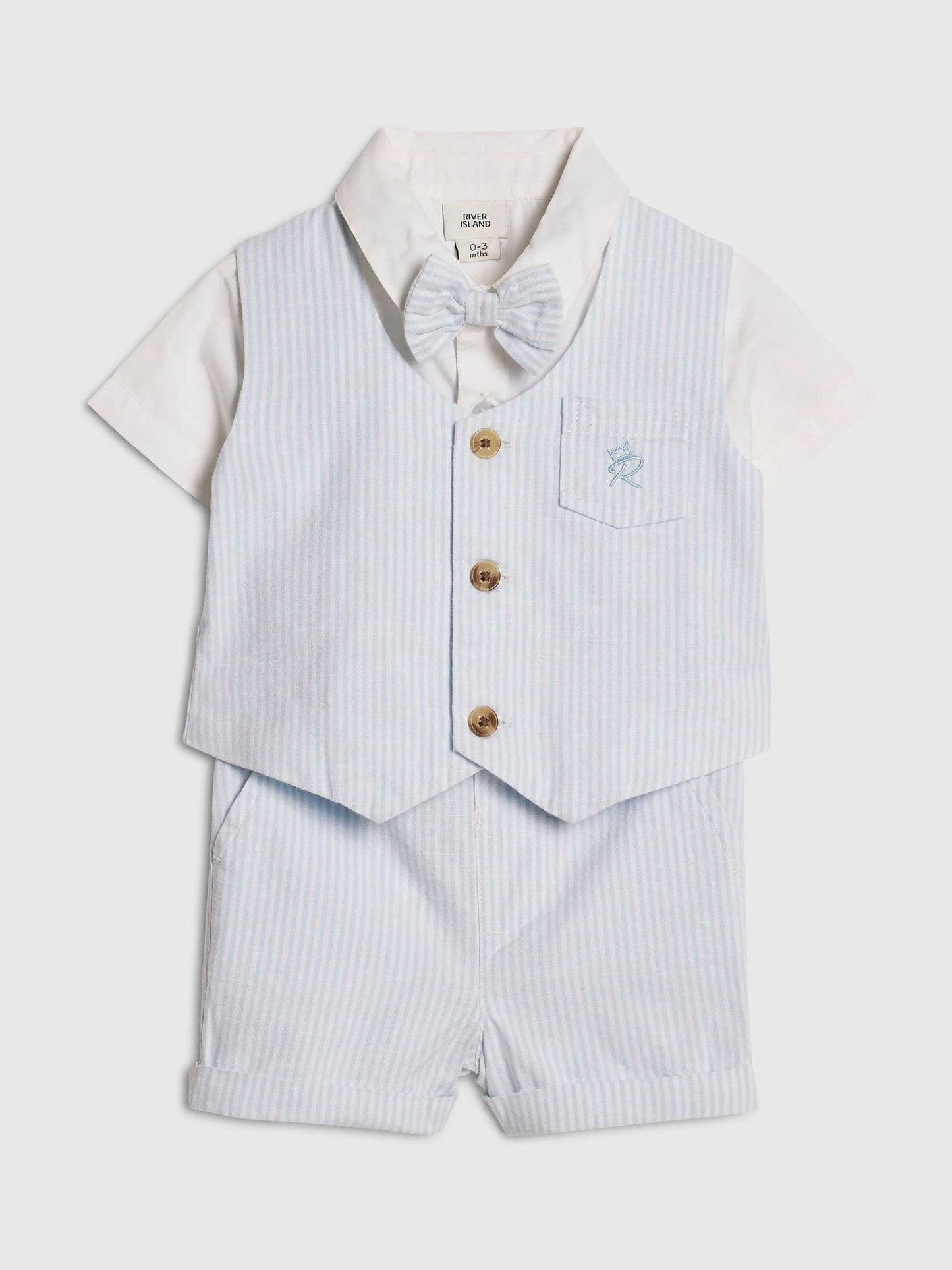 River Island Blue Shirt Waistcoat And Shorts Set image 3