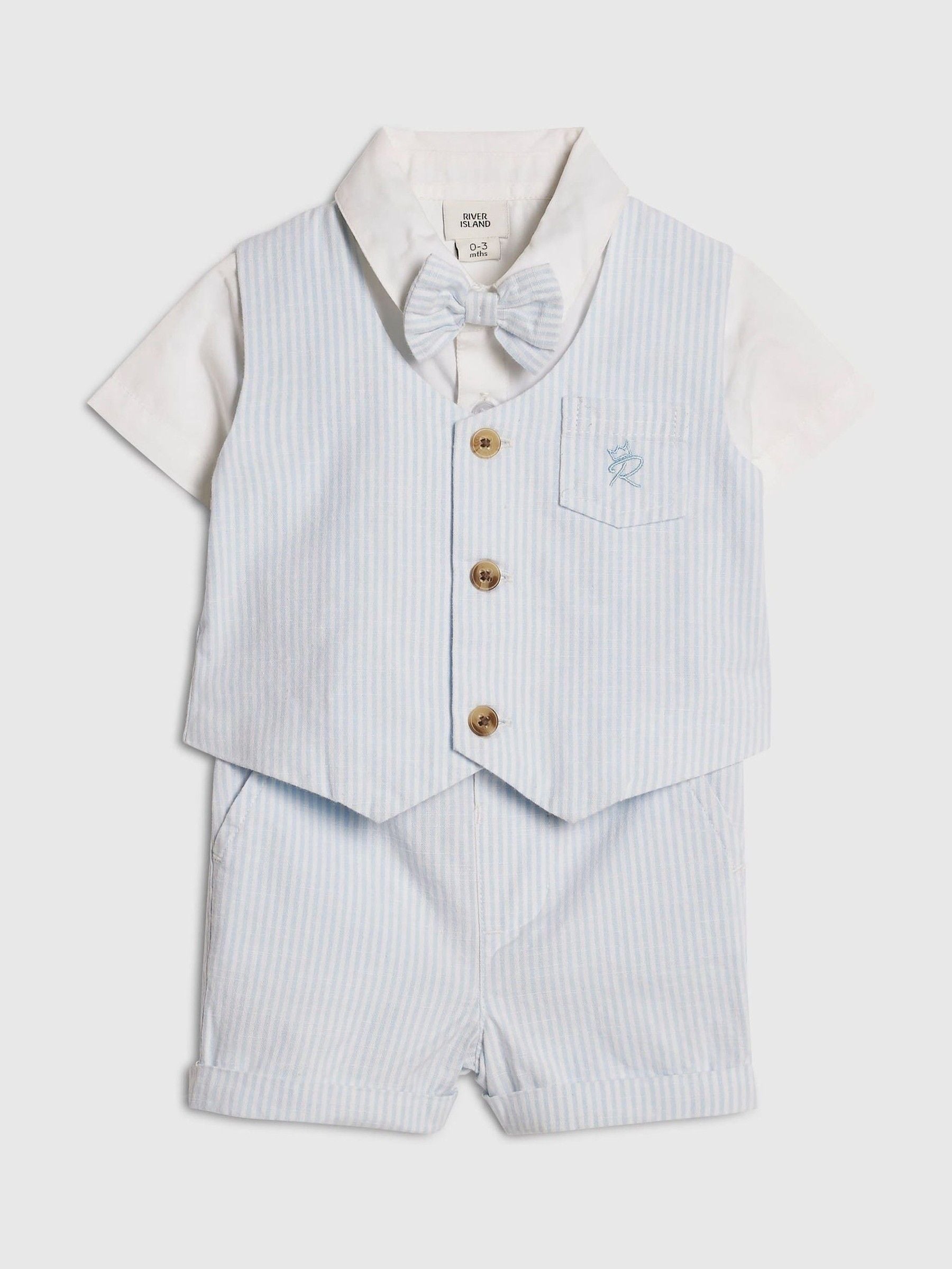 River Island Blue Shirt Waistcoat And Shorts Set image 3