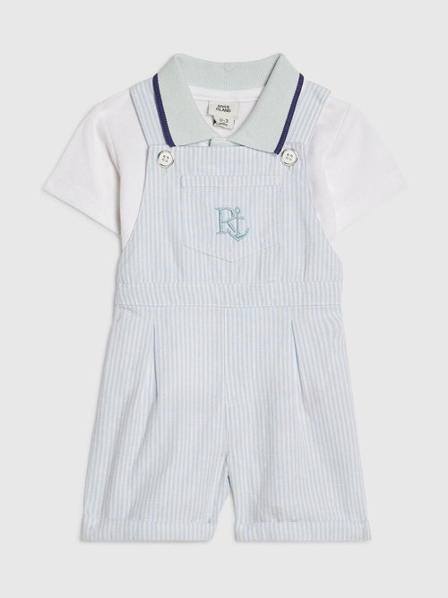 River Island Blue Stripe Dungaree Polo Dungarees Set image 1