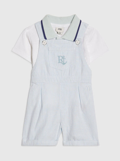 River Island Blue Stripe Dungaree Polo Dungarees Set image 1