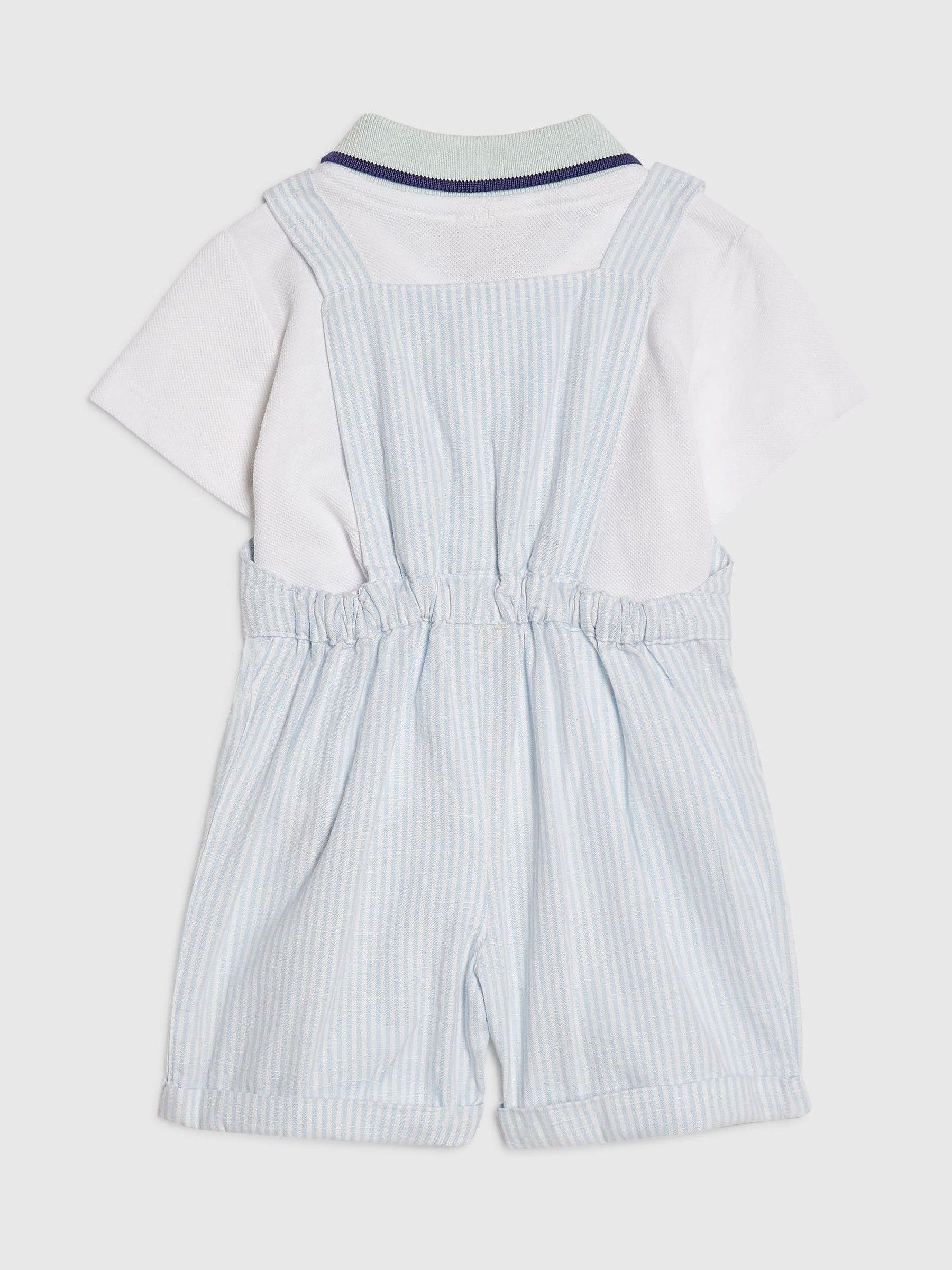 River Island Blue Stripe Dungaree Polo Dungarees Set image 2