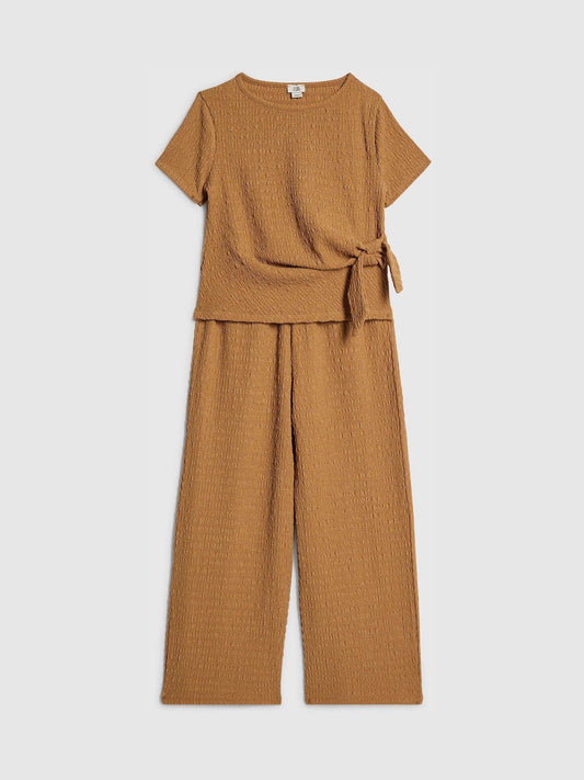 Dsiney Kidz - River Island Tan Brown Knot T-Shirt & Wide Leg Trousers Set image 2