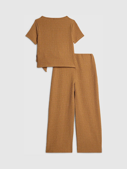Dsiney Kidz - River Island Tan Brown Knot T-Shirt & Wide Leg Trousers Set image 3