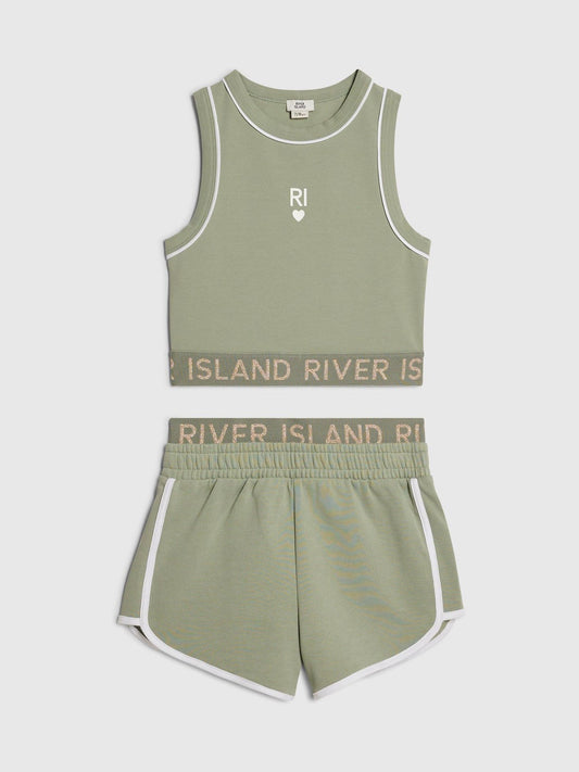 Dsiney Kidz - River Island Green Logo Waistband Tank & Short Set image 1