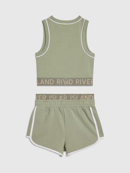 Dsiney Kidz - River Island Green Logo Waistband Tank & Short Set image 2
