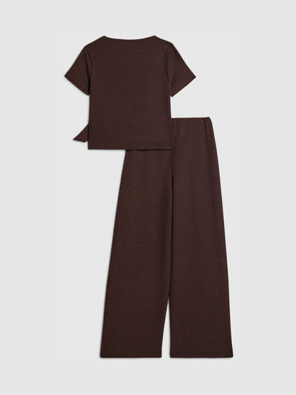 Dsiney Kidz - River Island Brown Knot T-Shirt & Wide Leg Trousers Set image 2