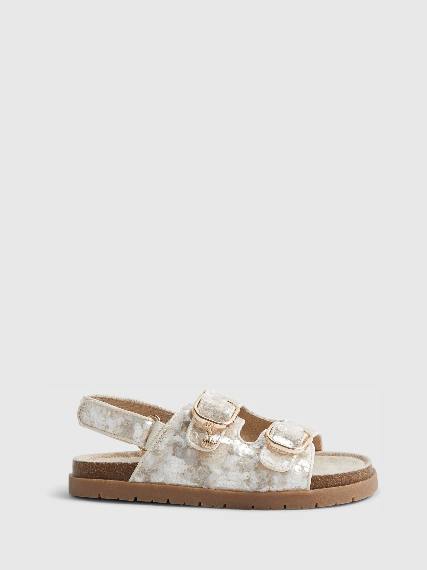 River Island Brown Sequin Footbed With Charm Sandals image 1