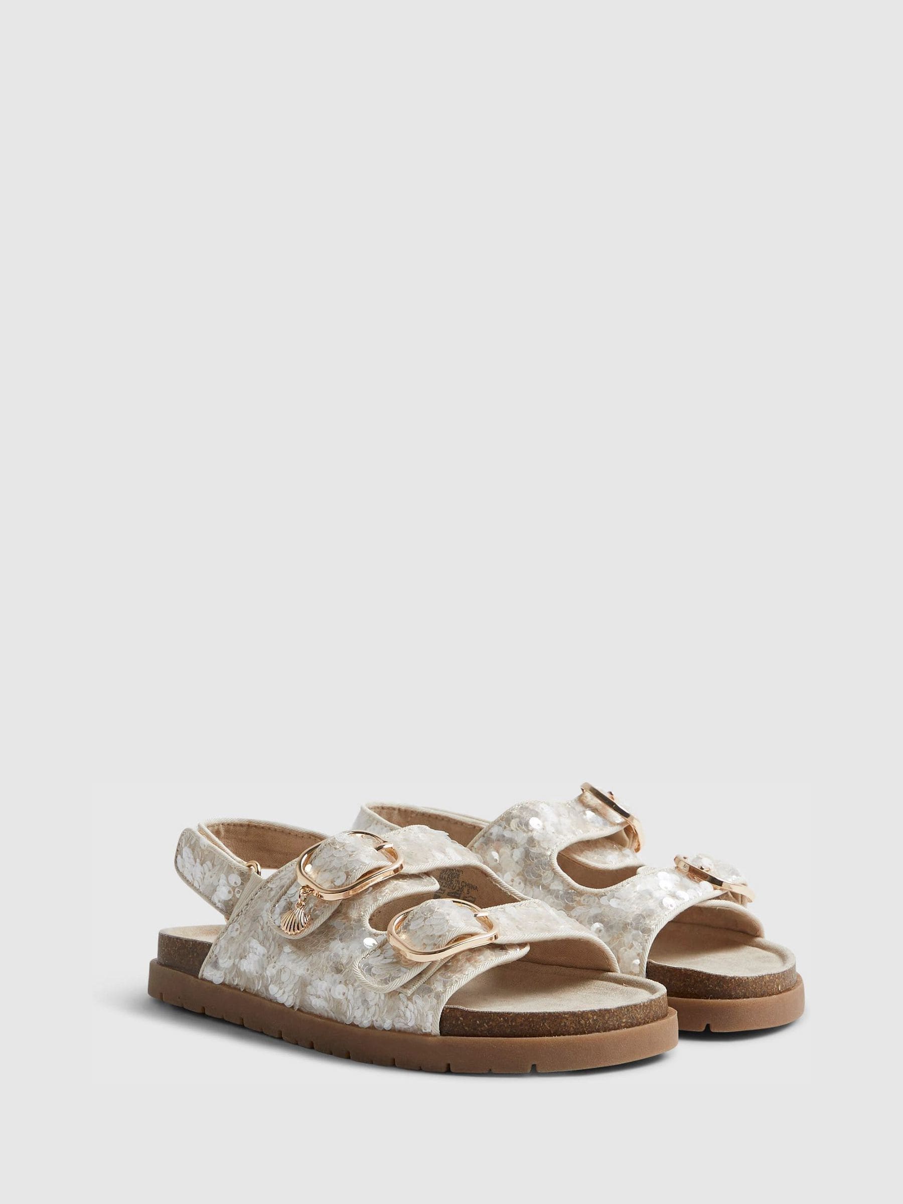River Island Brown Sequin Footbed With Charm Sandals image 2