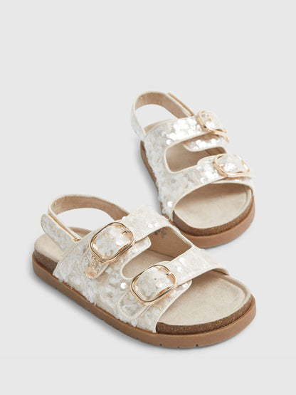 River Island Brown Sequin Footbed With Charm Sandals image 4