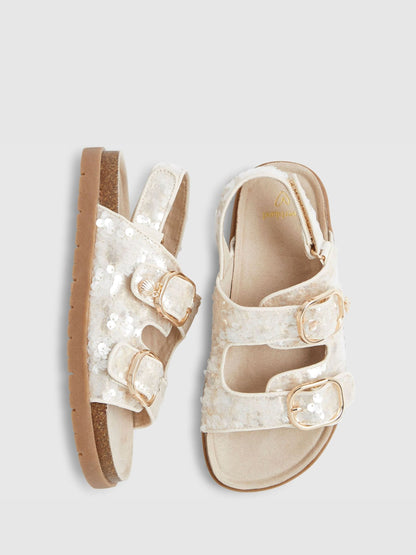 River Island Brown Sequin Footbed With Charm Sandals image 5