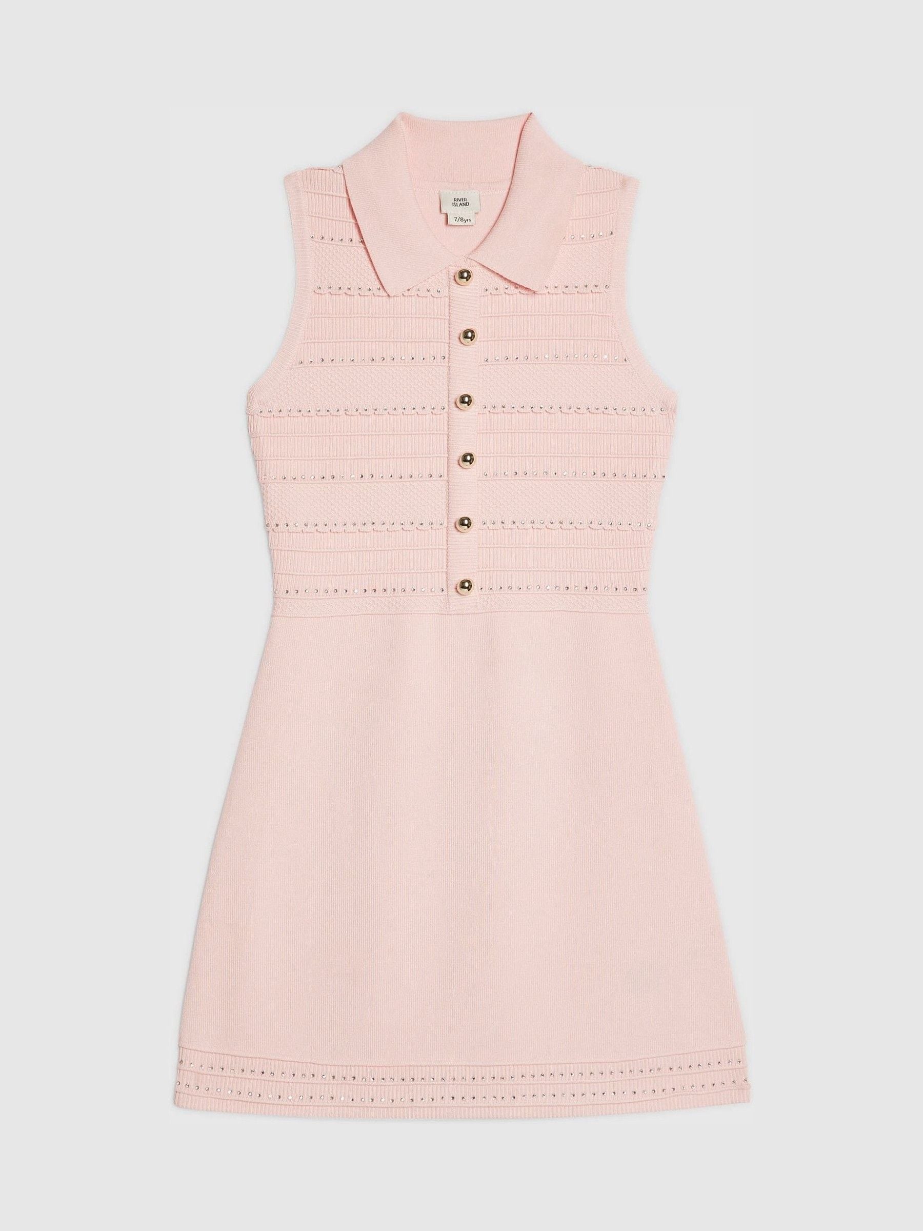 River Island Pink Diamonte Knitted Dress image 1