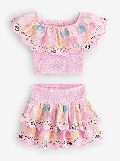 Dsiney Kidz - River Island Pink Seahorse Sequin Top & Rara Skirt Set image 1