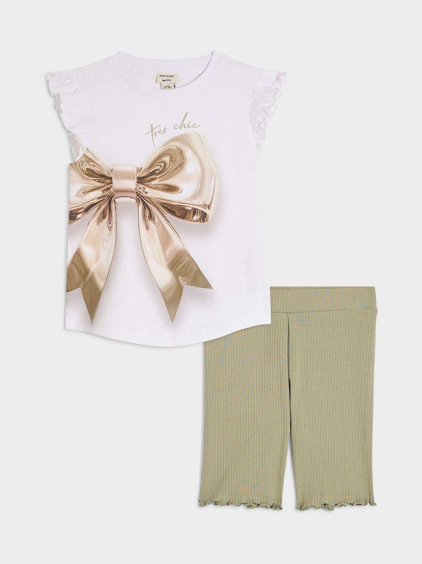 River Island White Bow Graphic T-Shirt & Leggings Set image 1