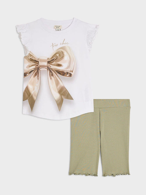 Dsiney Kidz - River Island White Bow Graphic T-Shirt & Leggings Set image 1