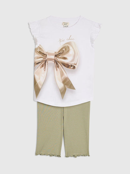 River Island White Bow Graphic T-Shirt & Leggings Set image 3